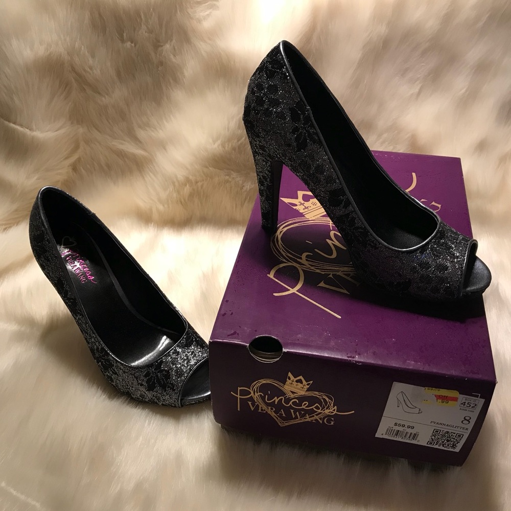 Princess Vera Wang Black Silver Lace Heels